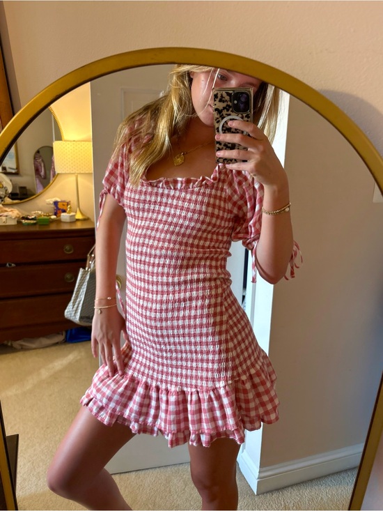 Mable Dresses & Skirts - Pink Mable Gingham Smocked Ruffle Mini Dress